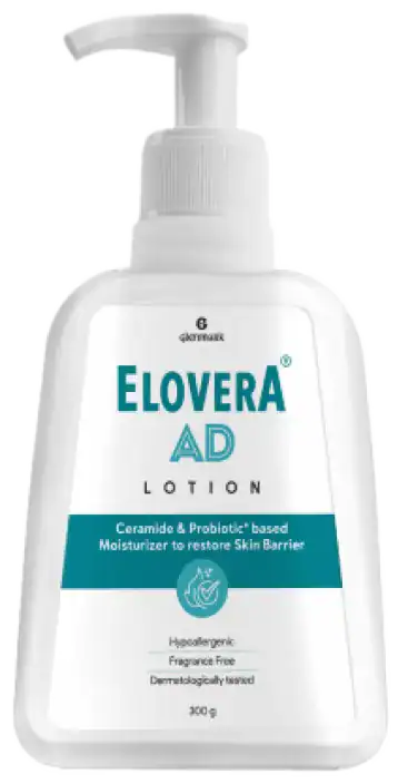 elovera-ad-lotion-bottle-img Buy Elovera AD Lotion Ceramide & Probiotic based Moisturizer 300g Online at Woundcaremart