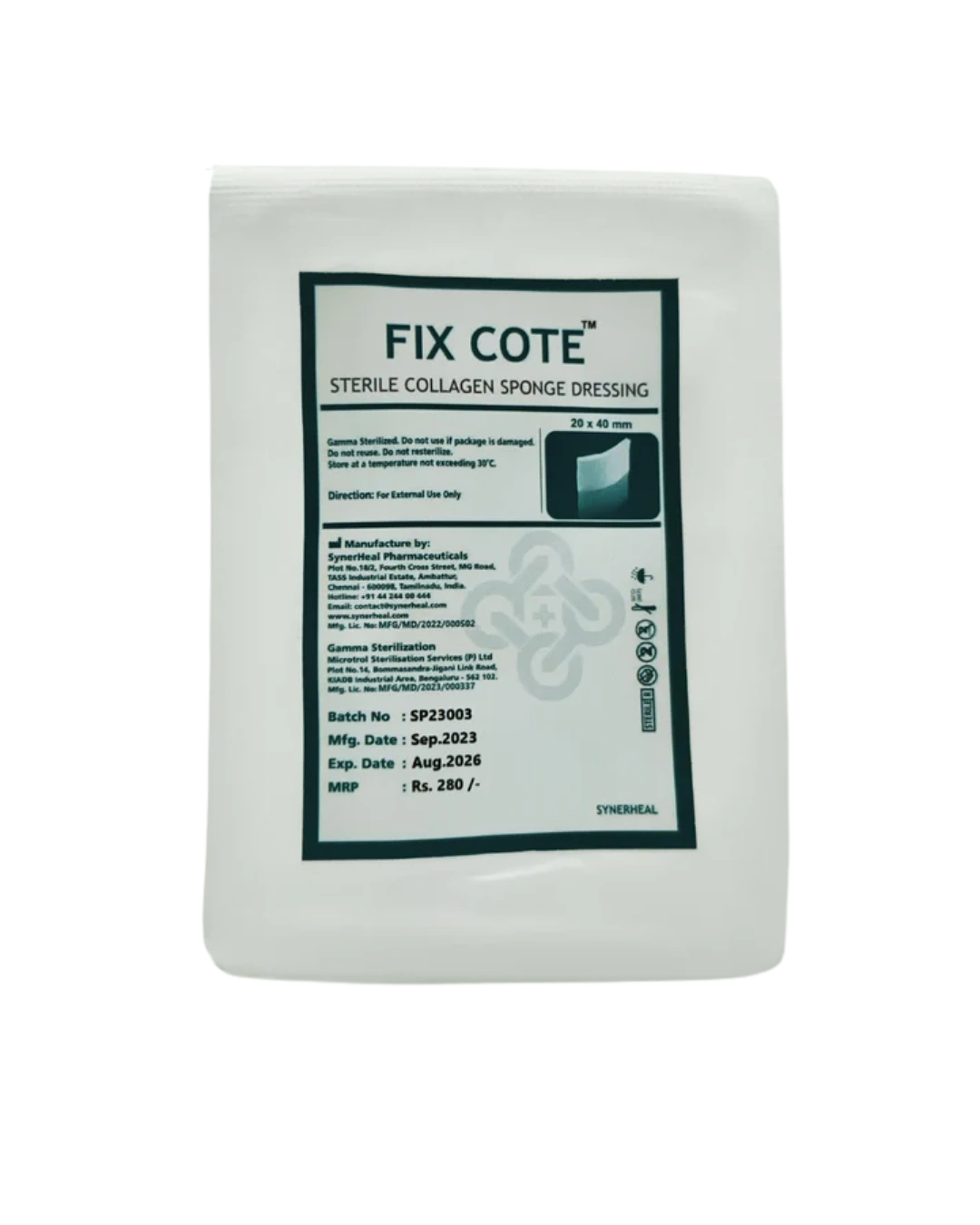 Fix Cote Sterile resorbable collagen sponge dressing Fix Cote Sterile resorbable collagen sponge dressing