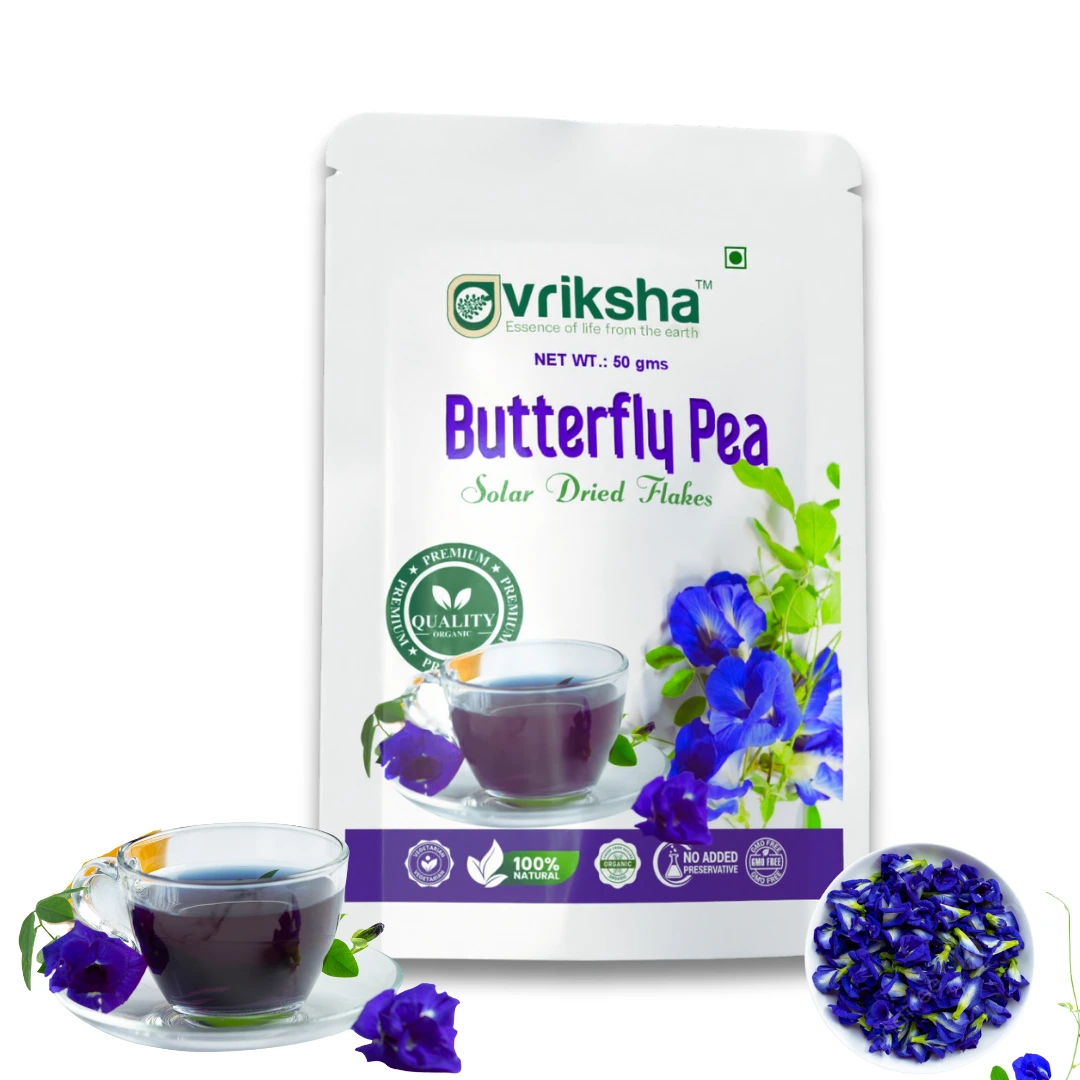 Vriksha Butterfly Pea Flower Flakes | Enhance cognitive function and Memory | Caffeine-free Vriksha Butterfly Pea Flower Flakes | Enhance cognitive function and Memory | Caffeine-free