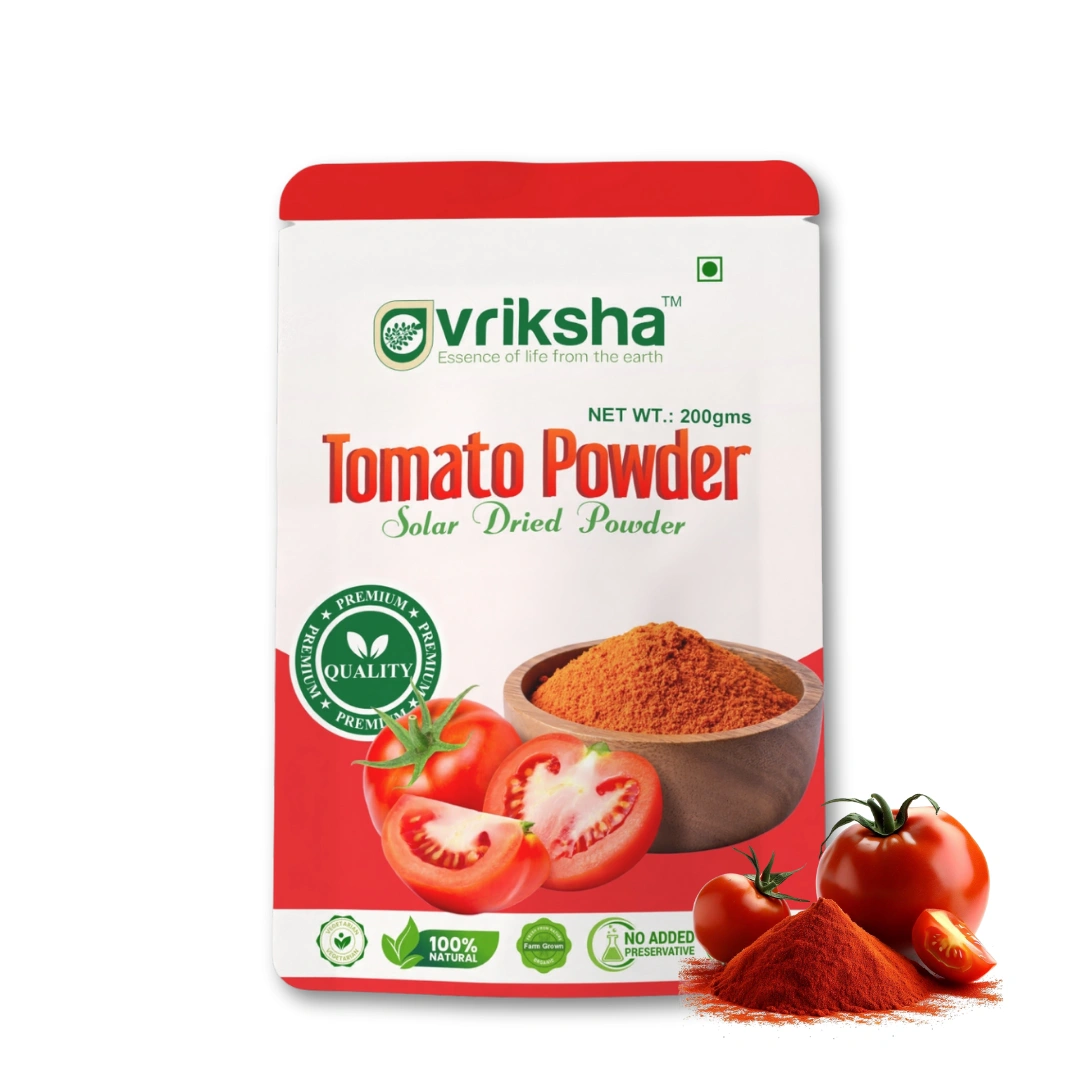 Vriksha Premium Tomato Powder 200gm | Naturally rich in Vitamin C, Potassium | Nourishes skin, promotes a healthy glow. Vriksha Premium Tomato Powder 200gm | Naturally rich in Vitamin C, Potassium | Nourishes skin, promotes a healthy glow.