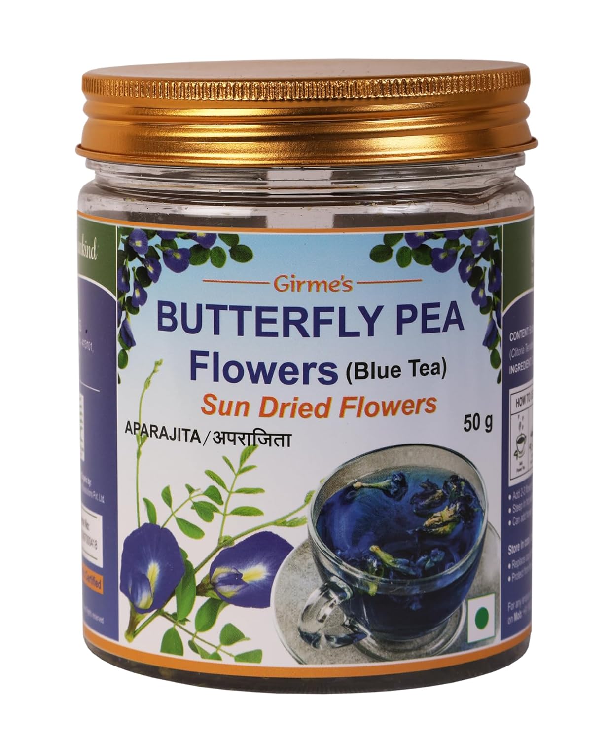 Organic Butterfly Pea Flower - 50g Jar - Girme’s Organic Butterfly Pea Flower - 50g Jar - Girme’s