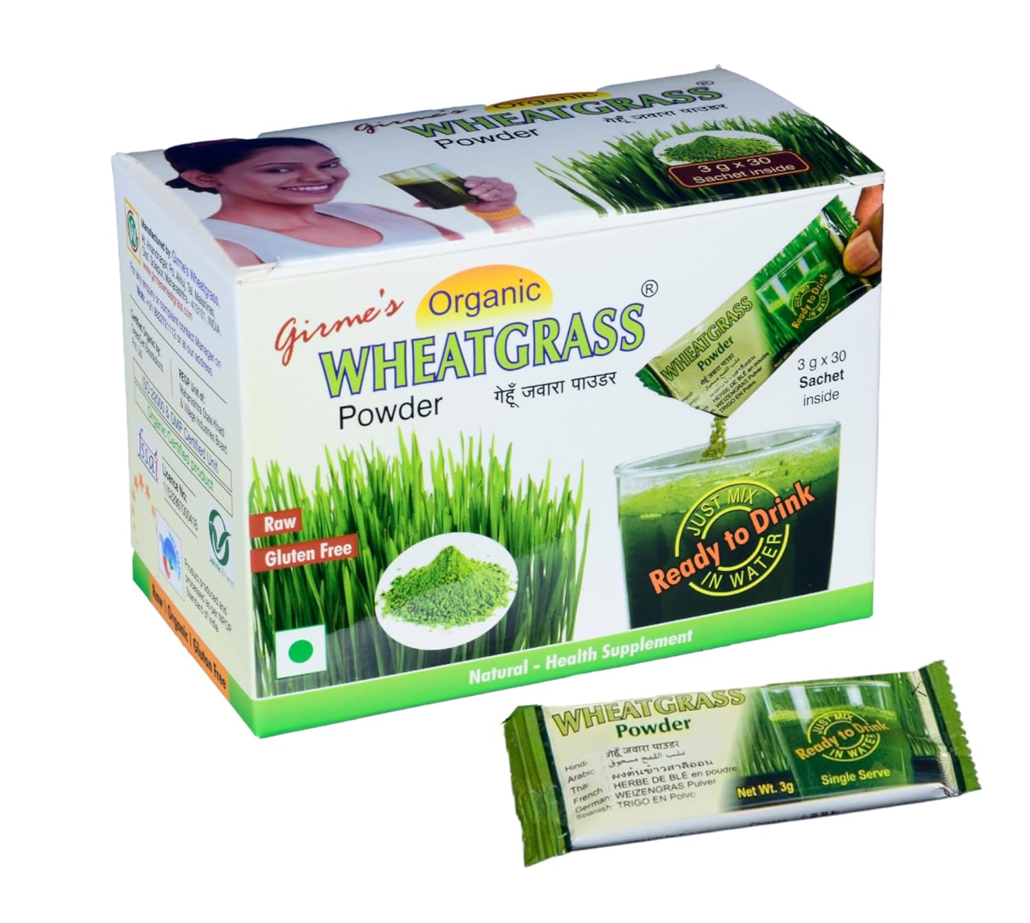 Organic Wheat Grass Powder - 3gx30 Sachet Pack -Girme's Organic Wheat Grass Powder - 3gx30 Sachet Pack -Girme's