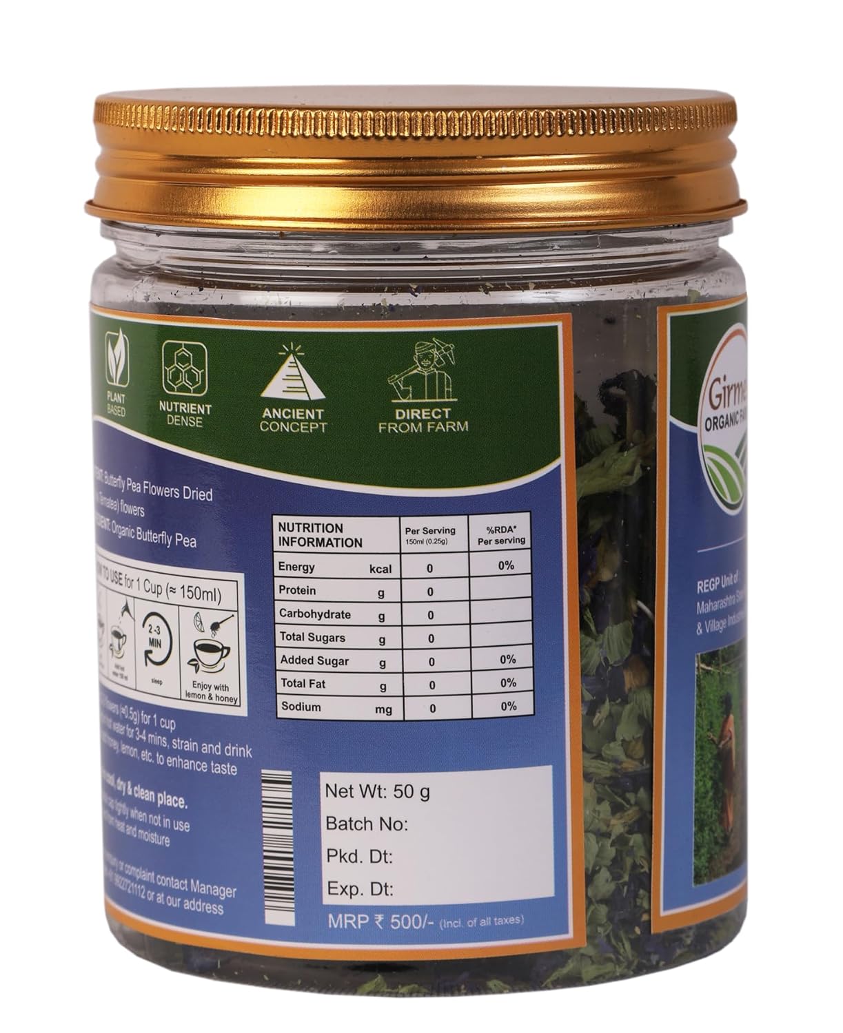 Organic Butterfly Pea Flower - 50g Jar - Girme’s Organic Butterfly Pea Flower - 50g Jar - Girme’s