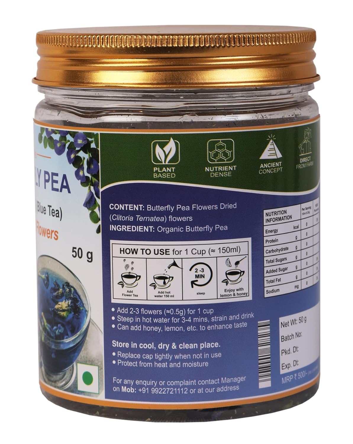 Organic Butterfly Pea Flower - 50g Jar - Girme’s Organic Butterfly Pea Flower - 50g Jar - Girme’s