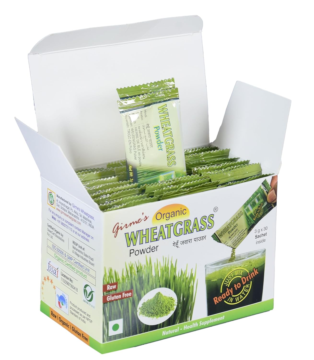 Organic Wheat Grass Powder - 3gx30 Sachet Pack -Girme's Organic Wheat Grass Powder - 3gx30 Sachet Pack -Girme's