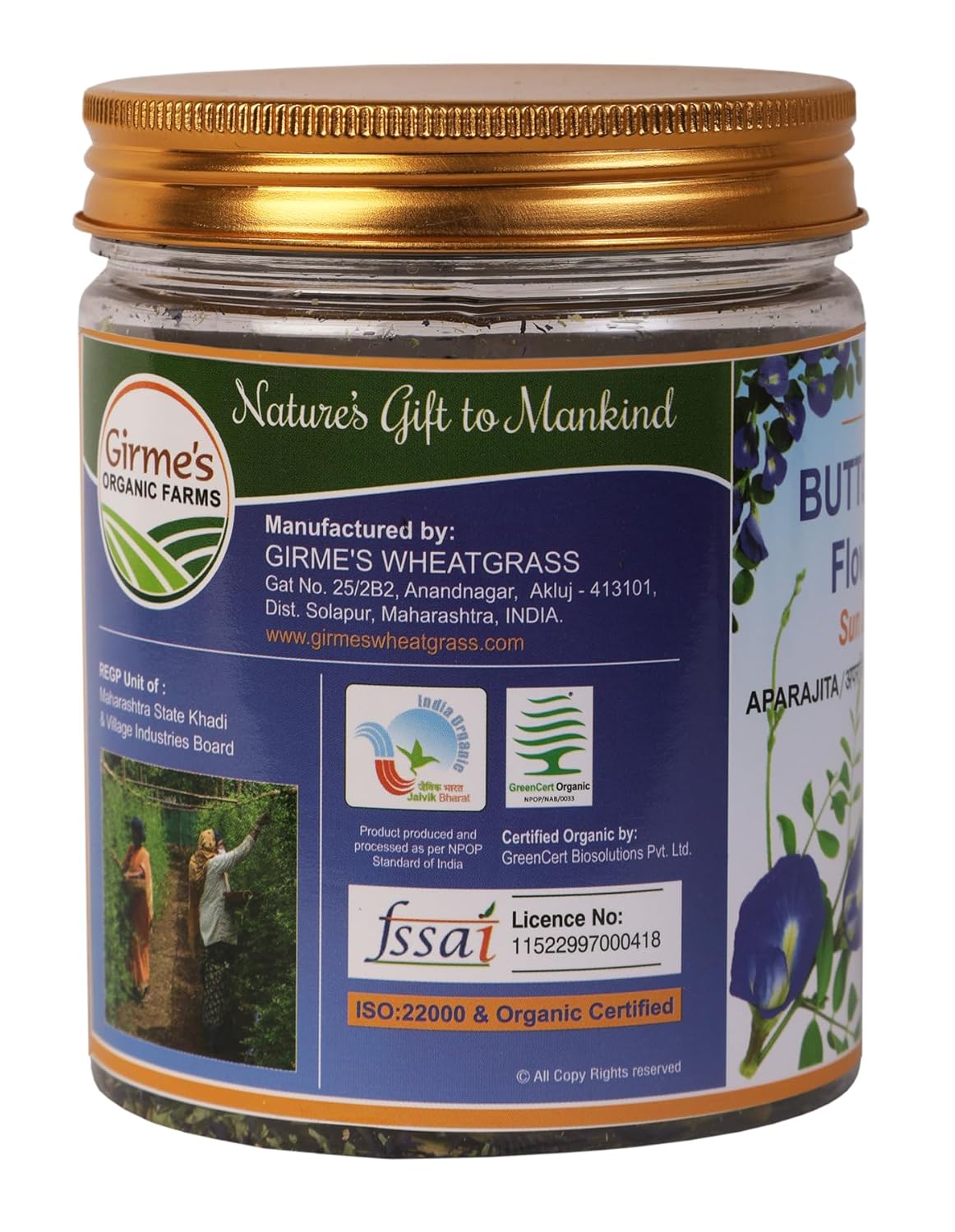 Organic Butterfly Pea Flower - 50g Jar - Girme’s Organic Butterfly Pea Flower - 50g Jar - Girme’s